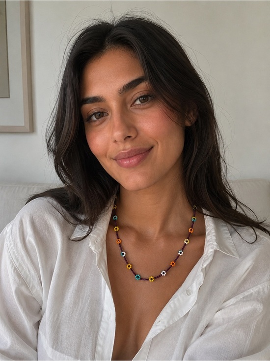 Other Jewelry - Multicoloured Beaded Flower Necklace Floral Handmade Colorful Jewelry Gift